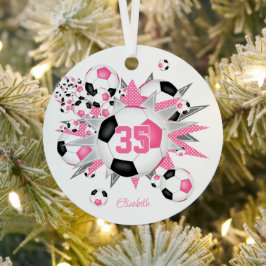 girls name soccer ball blowout pink black  ornament aus metall