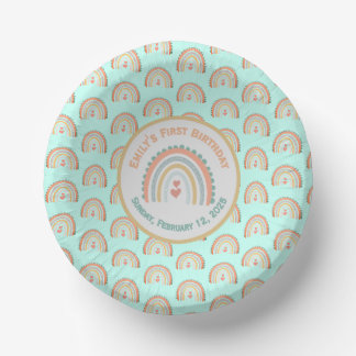 Girl's Natural Boho Rainbow Party Minze grün Pappteller