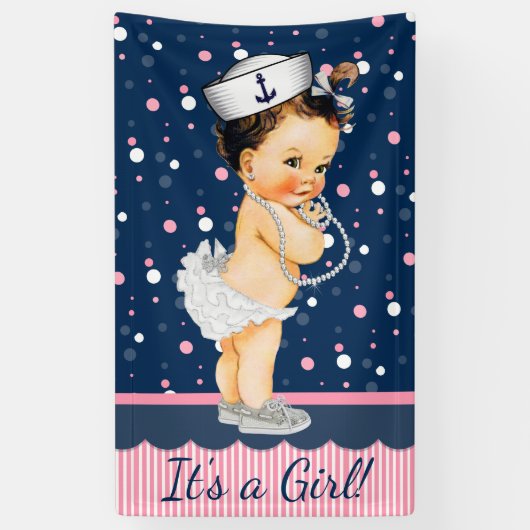 Girls Nautical Baby Dusche Banner (Vertikal)