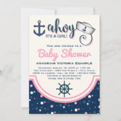 Girls Nautical Baby Dusche Einladung (Vorderseite)