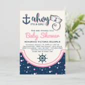 Girls Nautical Baby Dusche Einladung (Stehend Vorderseite)