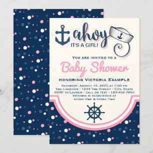 Girls Nautical Baby Dusche Einladung