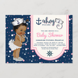 Girls Nautical Baby Showafrikanischer Amerikaner Einladung