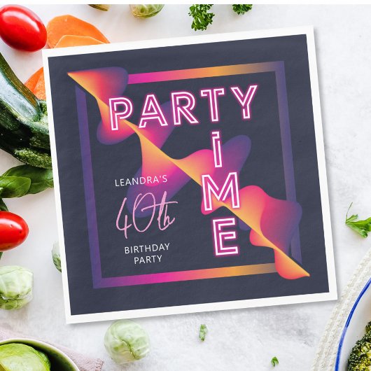 Girls Neon Party Time Birthday Party Serviette