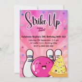 Girls Neon Pink Bowling Gefärbte Krawatte Party Einladung (Vorderseite)