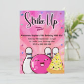 Girls Neon Pink Bowling Gefärbte Krawatte Party Einladung (Stehend Vorderseite)