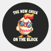 Girls New Chick On The Block Egg Hunting Easter Wo Runder Aufkleber (Vorderseite)