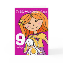 Girls Niece 9. Geburtstagskarte Mädchen lila