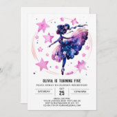 Girl's Niedlich Ballerina Geburtstag Einladung (Vorne/Hinten)