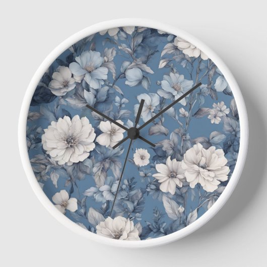 Girls Niedlich Blue Floral Botanical Uhr (Vorderseite)
