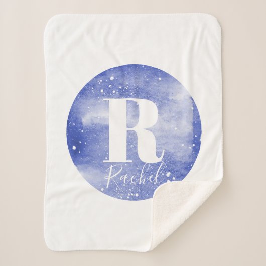 Girls Niedlich Blue Monogram Watercolor Galaxy & N Sherpadecke (Vorderseite)