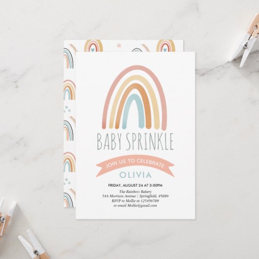 Girls Niedlich Boho Rainbow Baby Sprinkle Einladung (Vorderseite/Rückseite Beispiel)