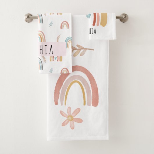 Girls Niedlich Boho Wasserfarben Rainbows und Blum Badhandtuch Set (Insitu)