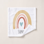 Girls Niedlich Boho Wasserfarben Rainbows und Blum Badhandtuch Set (Waschlappen)
