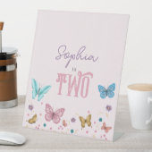 Girls Niedlich Butterfly Kindergeburtstag Willkomm Sockelschild (In Situ)