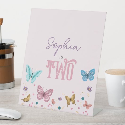 Girls Niedlich Butterfly Kindergeburtstag Willkomm Sockelschild (In Situ)
