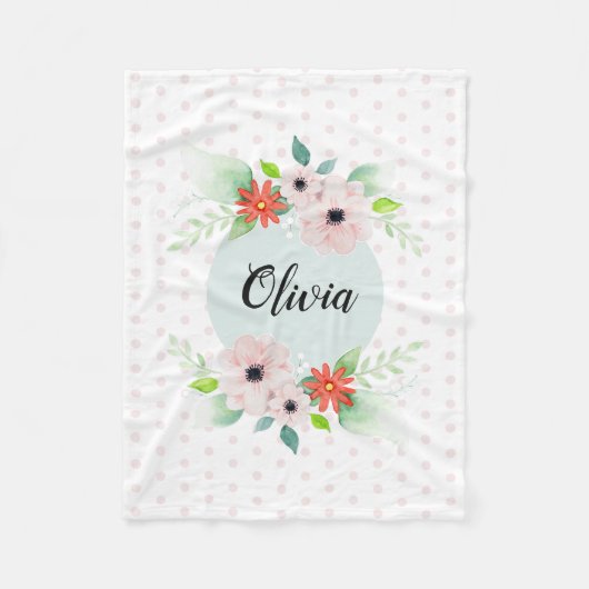 Girls Niedlich Elegante Wasserfarben Blume & Namen Fleecedecke (Vorderseite)