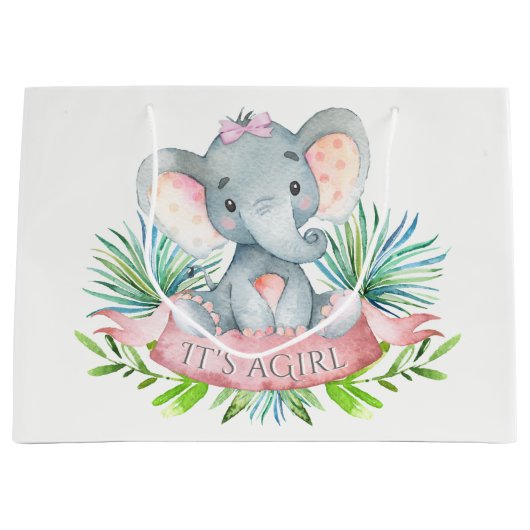 Girls Niedlich Elephant Baby Shower Große Geschenktüte (Vorderseite)