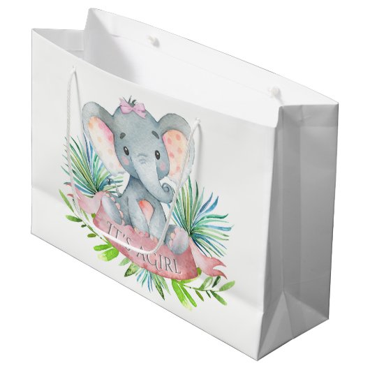 Girls Niedlich Elephant Baby Shower Große Geschenktüte (Vorderseite Schrägansicht)