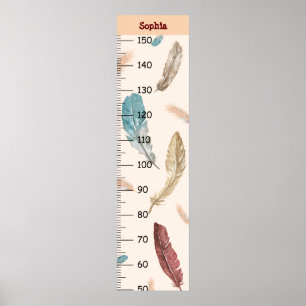 Girls Niedlich Feather Growth Chart Metric Poster