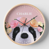 Girls Niedlich Floral Panda Bär Personalisierte Uh Uhr (Vorderseite)