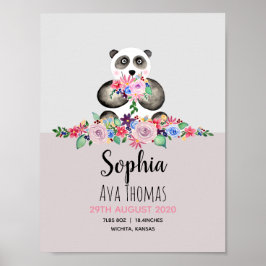 Girls Niedlich Floral Panda Birth Stats Baby Kinde Poster
