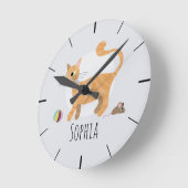 Girls Niedlich Ginger Tabby Cat Cartoon Kinder Kin Runde Wanduhr (Winkel)