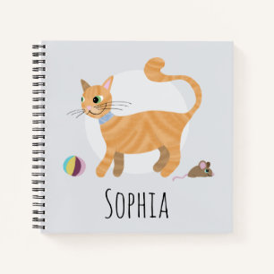 Girls Niedlich Ginger Tabby Cat Cartoon Name Kinde Notizblock