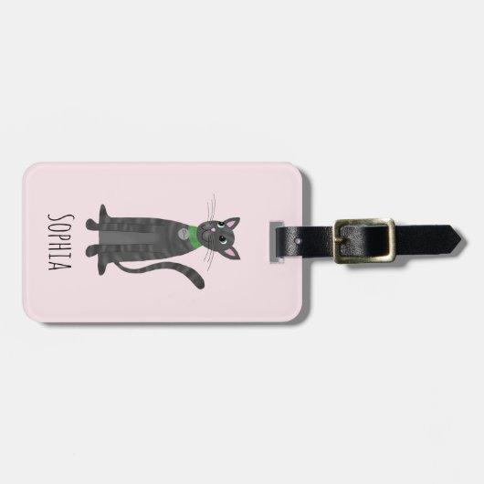 Girls Niedlich Grau Tabby Kitty Katzenname Kinder Gepäckanhänger (Vorderseite horizontal)