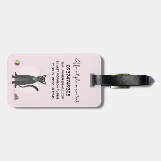 Girls Niedlich Grau Tabby Kitty Katzenname Kinder Gepäckanhänger (Rückseite horizontal)