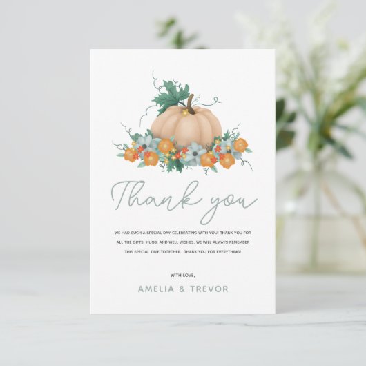 Girls Niedlich Herbstfall Pumpkin Kinderdusche Dankeskarte (Stehend Vorderseite)