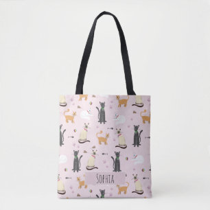 Girls Niedlich Kitty Cat Pattern und Name Kids Tasche