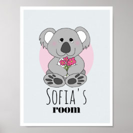 Girls Niedlich Koala Bären Cartoon & Name Kids Roo Poster