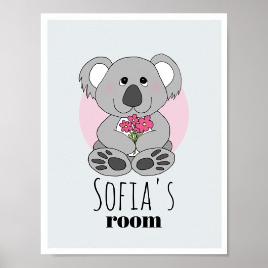 Girls Niedlich Koala Bären Cartoon & Name Kids Roo Poster (Vorne)