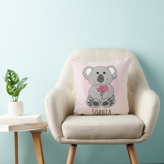 Girls Niedlich Koala Bear Cartoon & Blume Name Kin Kissen (Stuhl )