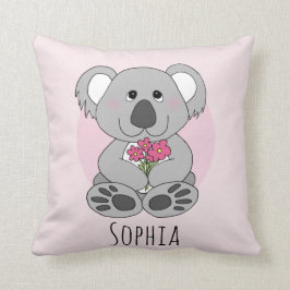 Girls Niedlich Koala Bear Cartoon & Blume Name Kin Kissen