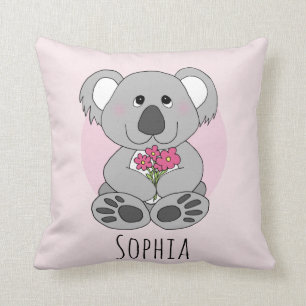 Girls Niedlich Koala Bear Cartoon & Blume Name Kin Kissen