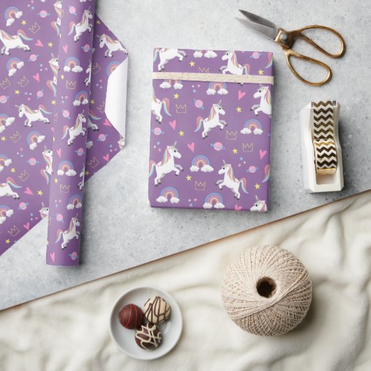 Girls Niedlich Lila Unicorn Muster Kindergeburtsta Geschenkpapier (Kunsthandwerk)