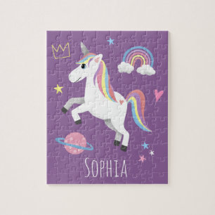 Girls Niedlich Magical Lila Unicorn & Name Kids Puzzle