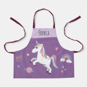 Girls Niedlich Magical Lila Unicorn & Name Kids Schürze (Vorderseite)