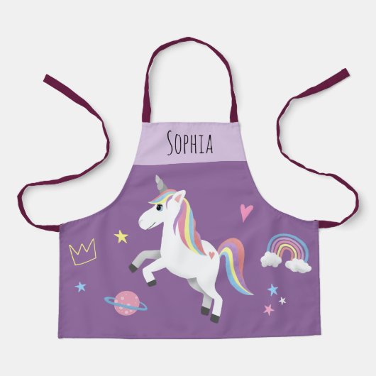 Girls Niedlich Magical Lila Unicorn & Name Kids Schürze (Vorderseite)