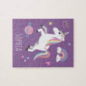 Girls Niedlich Magical Lila Unicorn & Name Kinder Puzzle (Horizontal)
