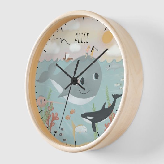 Girls Niedlich Ocean Whale Illustration Kinder Kin Uhr (Winkel)