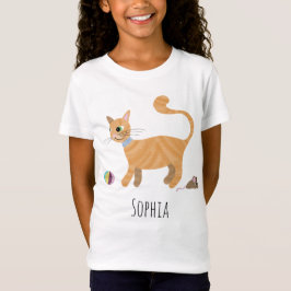 Girls Niedlich Orange Ginger Tabby Cat & Name T-Shirt