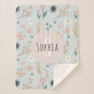 Girls Niedlich Pastel Floral Print Botanical Kids Sherpadecke