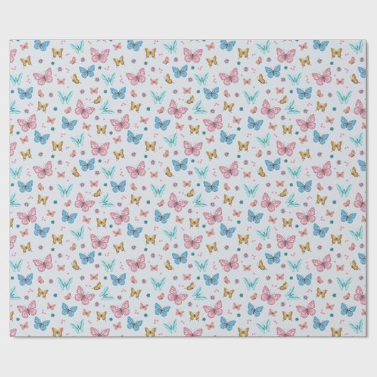 Girls Niedlich Pink Butterfly Pattern Kindergeburt Geschenkpapier (Flach)