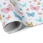 Girls Niedlich Pink Butterfly Pattern Kindergeburt Geschenkpapier (Rolleneckpunkt)