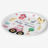 Girls Niedlich Pink Farm Traktor Babydusche Pappteller (Schrägansicht)