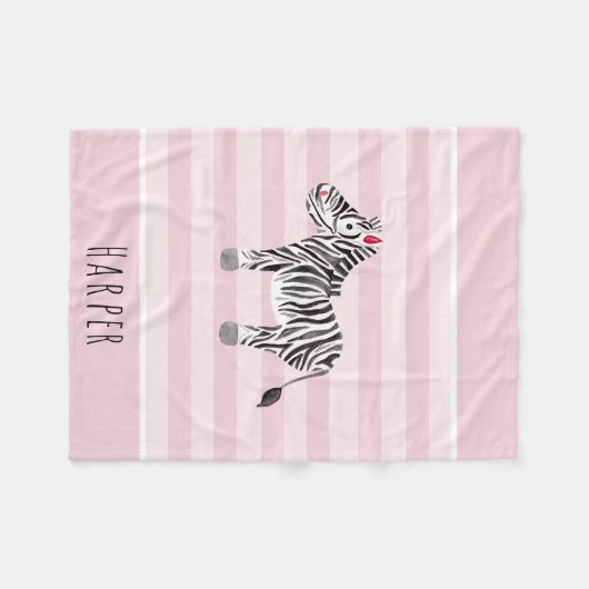 Girls Niedlich Pink Safari Zebra und Name Fleecedecke (Vorderseite (Horizontal))