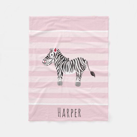Girls Niedlich Pink Safari Zebra und Name Fleecedecke (Vorderseite)
